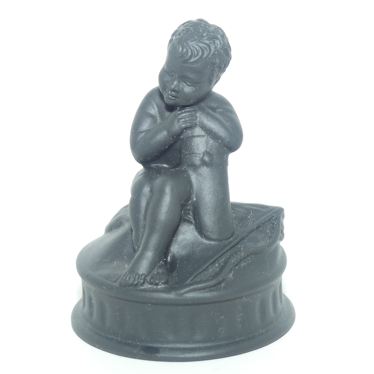 Wedgwood Basalt small figure | Cupid seated Resting against Quiver | Bow beside