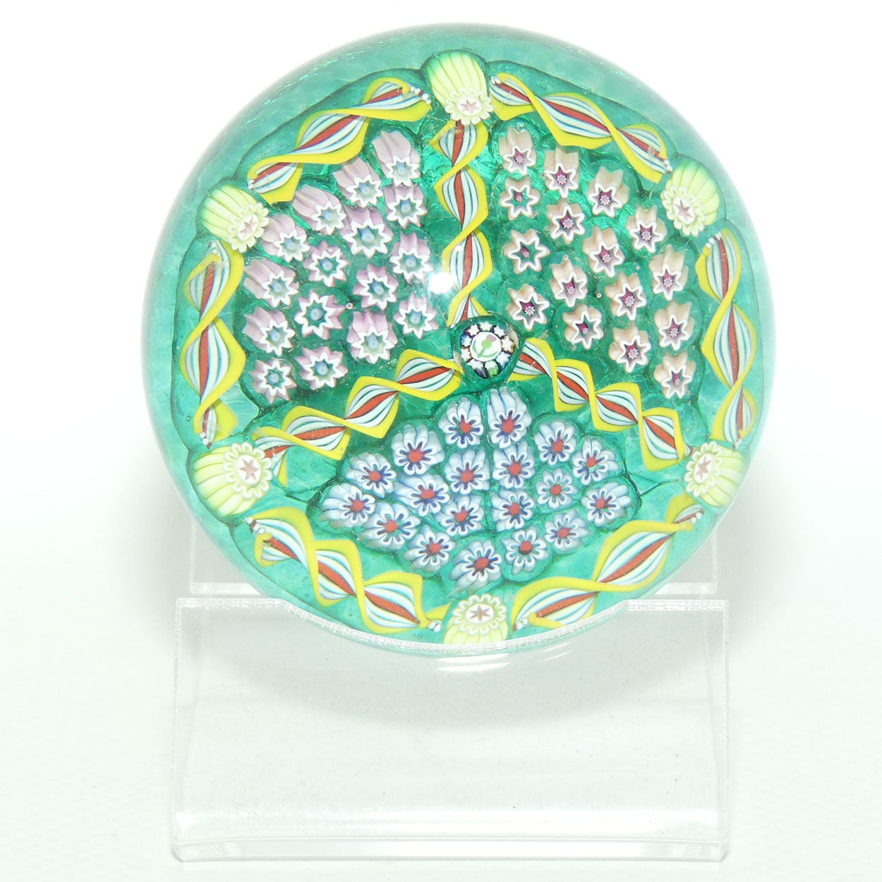 John Deacons Scotland Millefiori Triple Spoke Hub small paperweight | Emerald