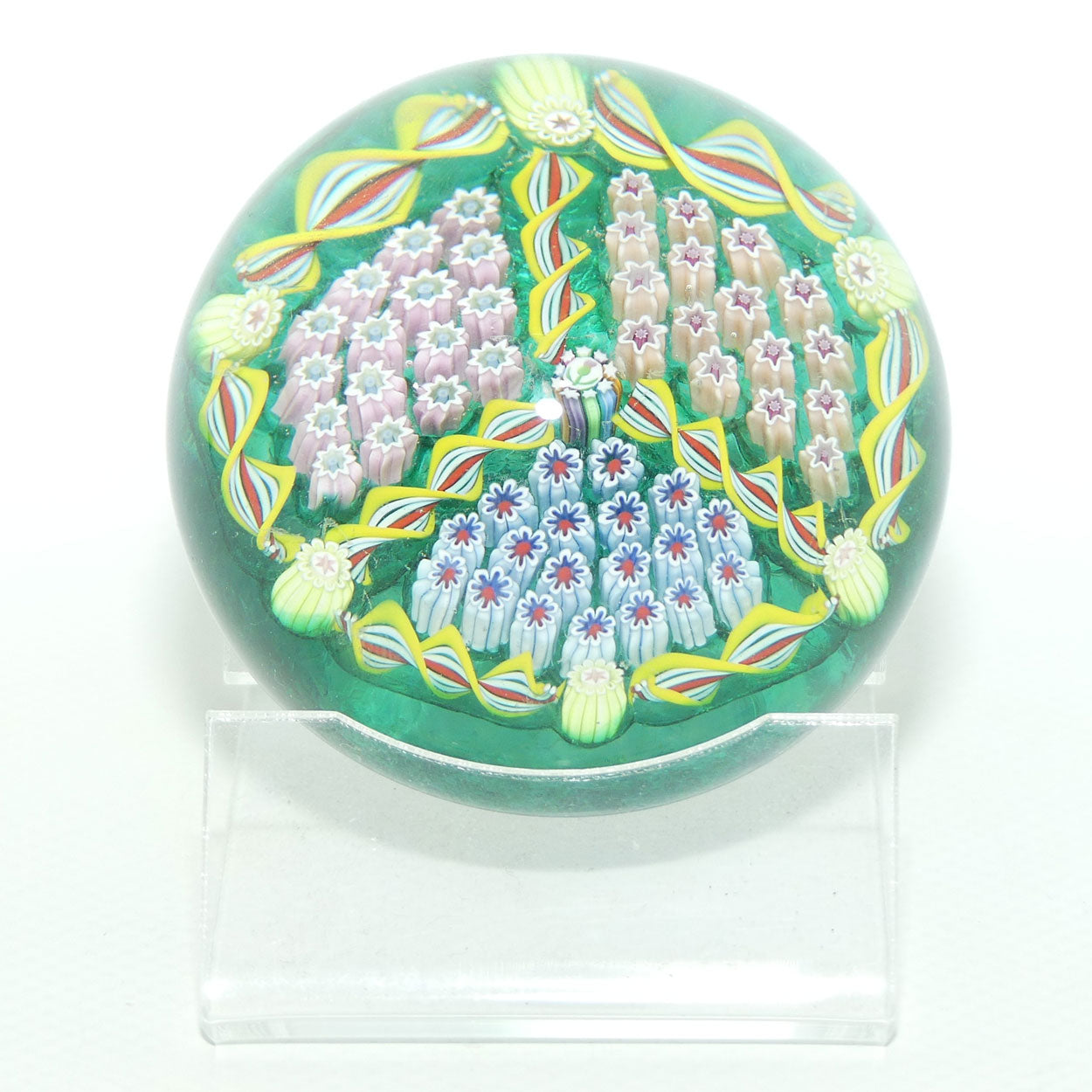 John Deacons Scotland Millefiori Triple Spoke Hub small paperweight | Emerald