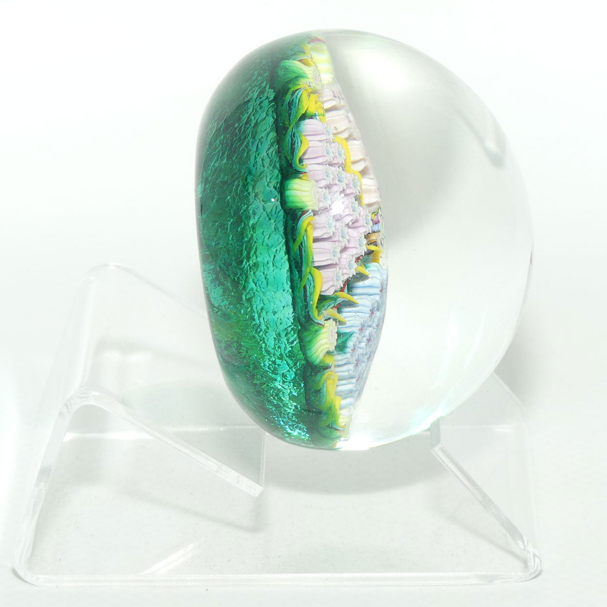 John Deacons Scotland Millefiori Triple Spoke Hub small paperweight | Emerald