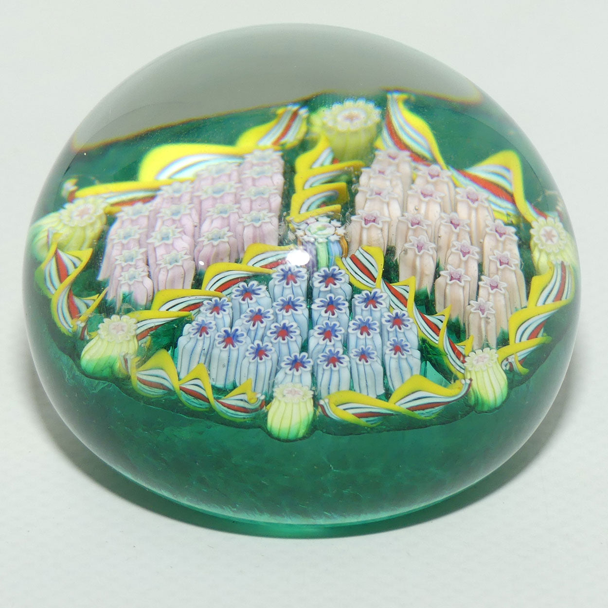 John Deacons Scotland Millefiori Triple Spoke Hub small paperweight | Emerald
