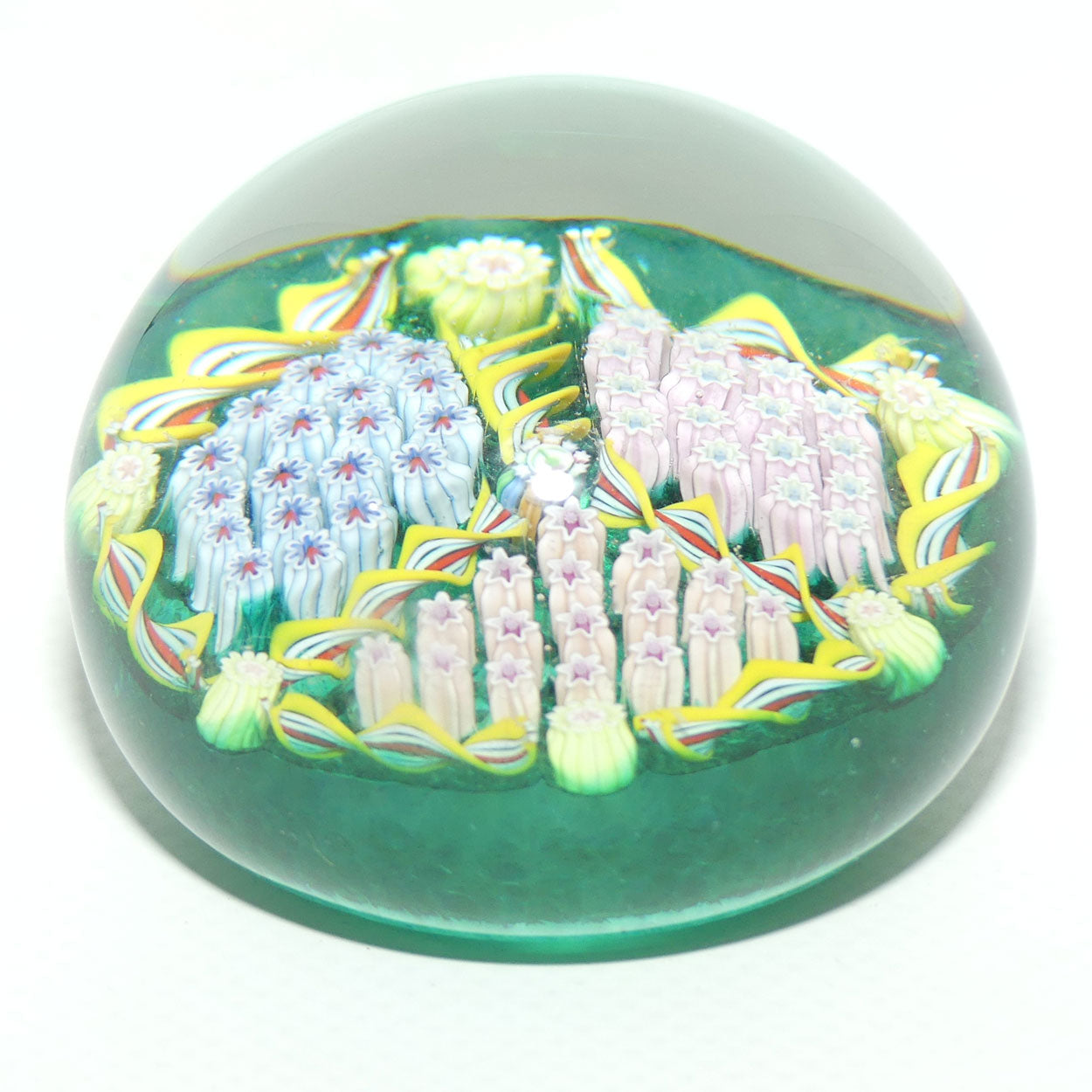 John Deacons Scotland Millefiori Triple Spoke Hub small paperweight | Emerald