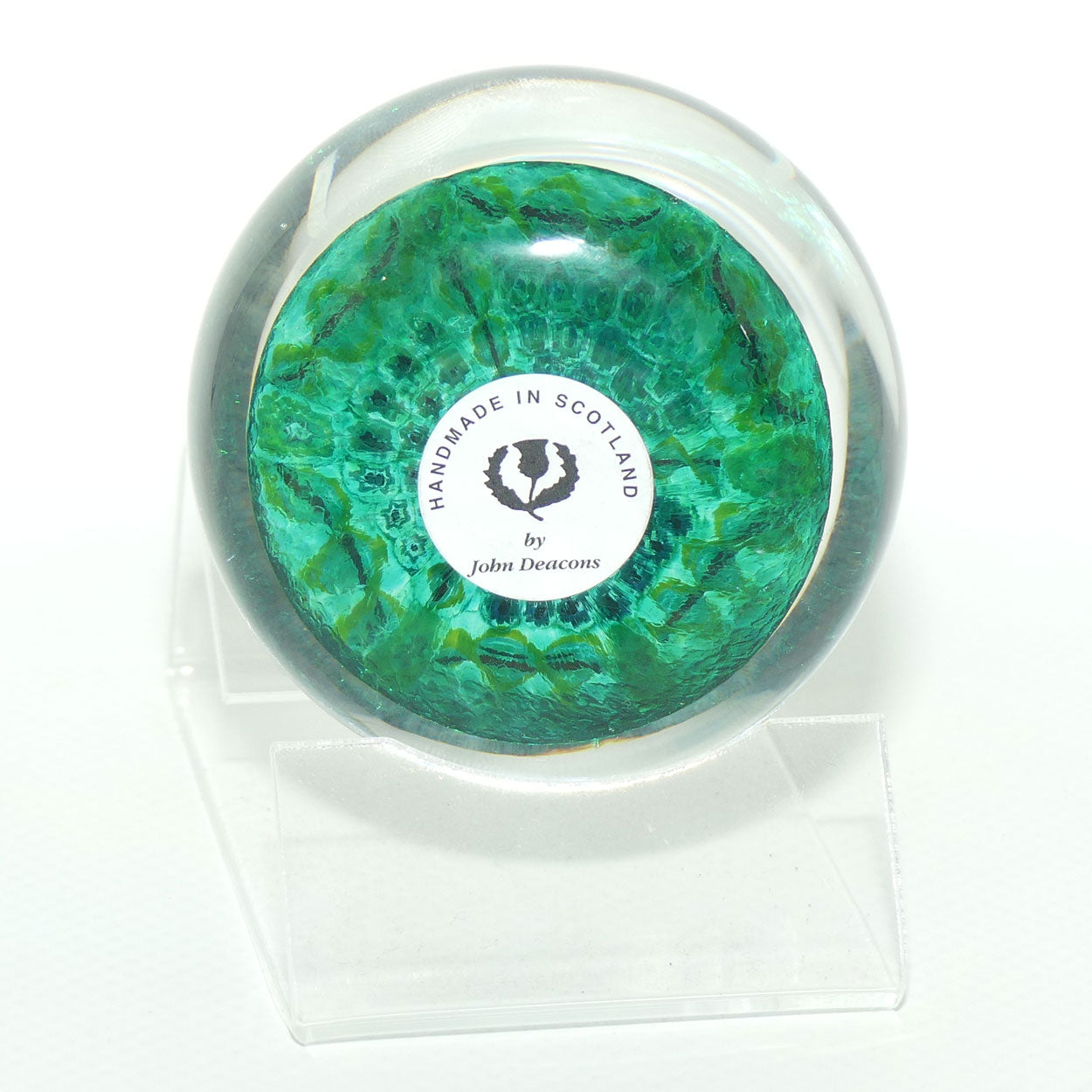 John Deacons Scotland Millefiori Triple Spoke Hub small paperweight | Emerald