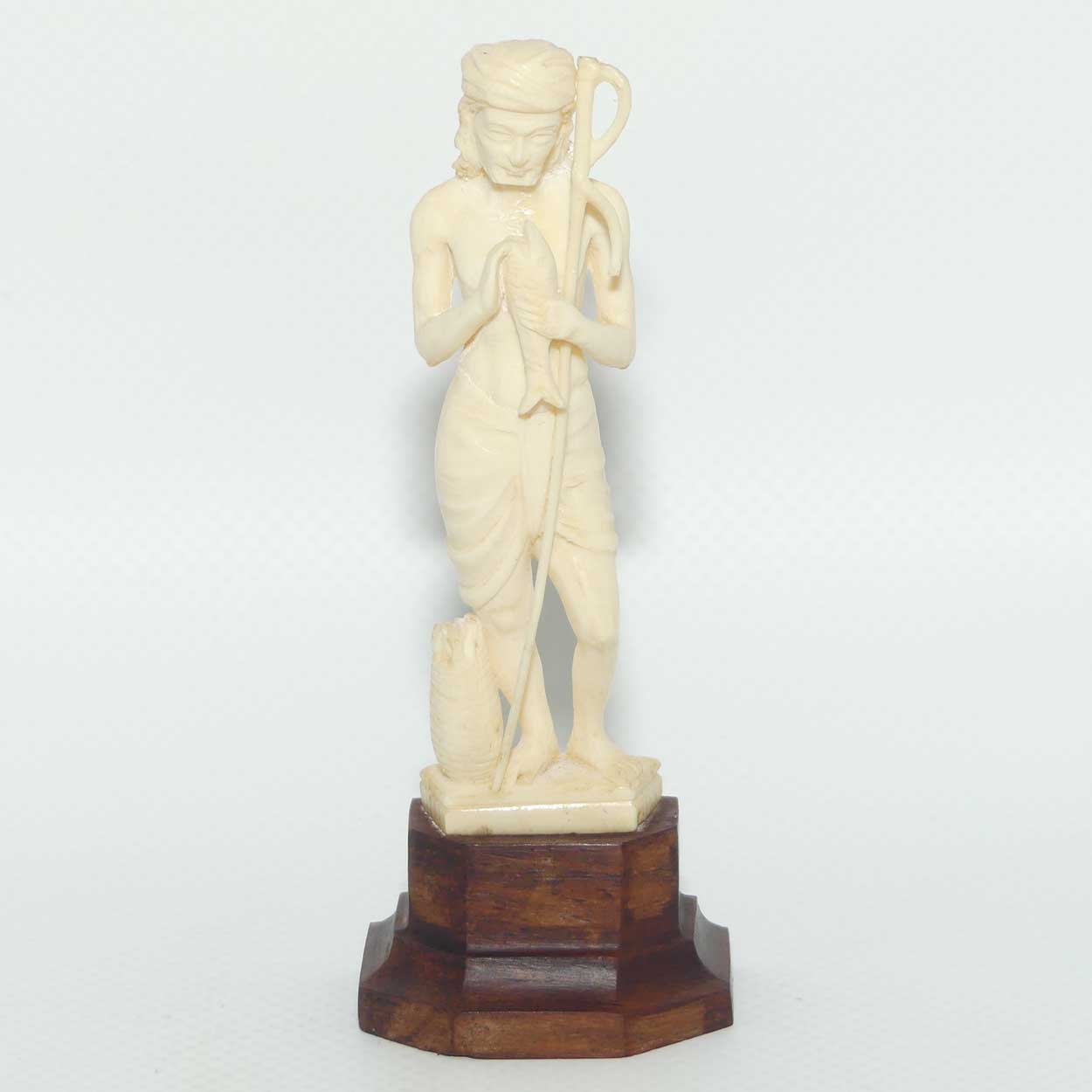 Carved Ivory Figure on Rosewood base | Fisherman | 10.5cm