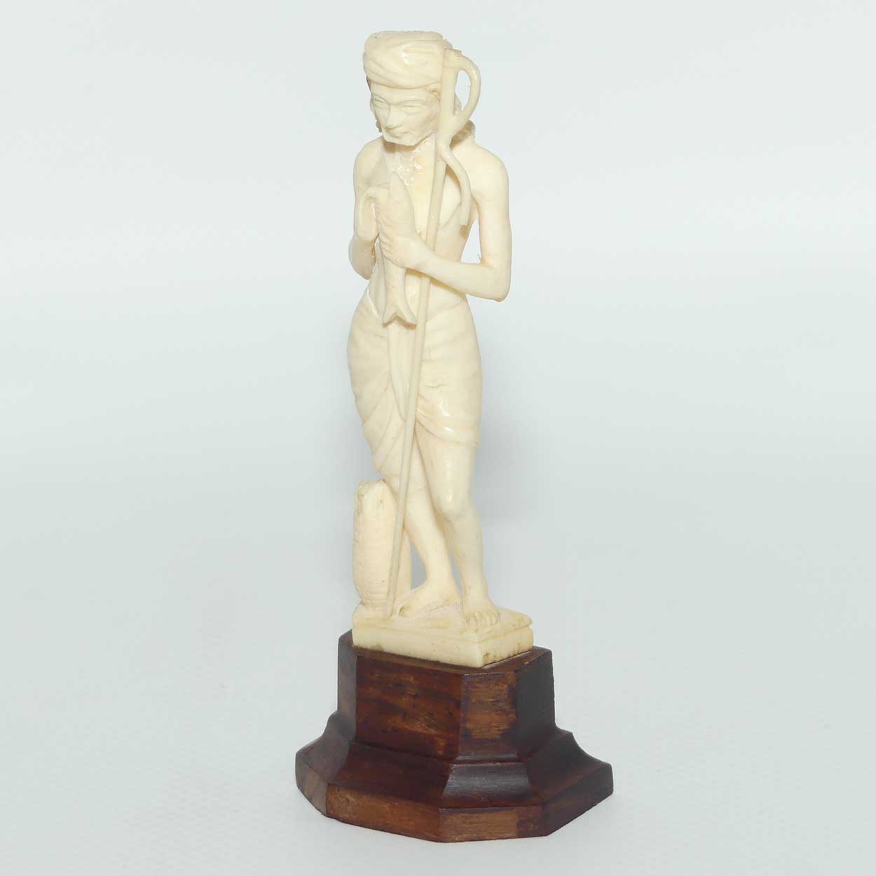 Carved Ivory Figure on Rosewood base | Fisherman | 10.5cm
