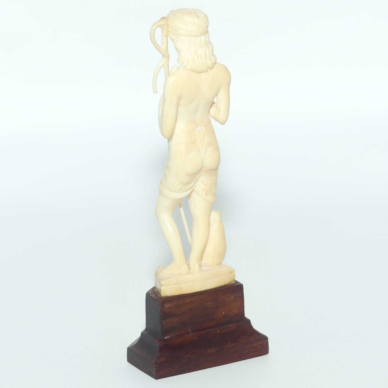 Carved Ivory Figure on Rosewood base | Fisherman | 10.5cm