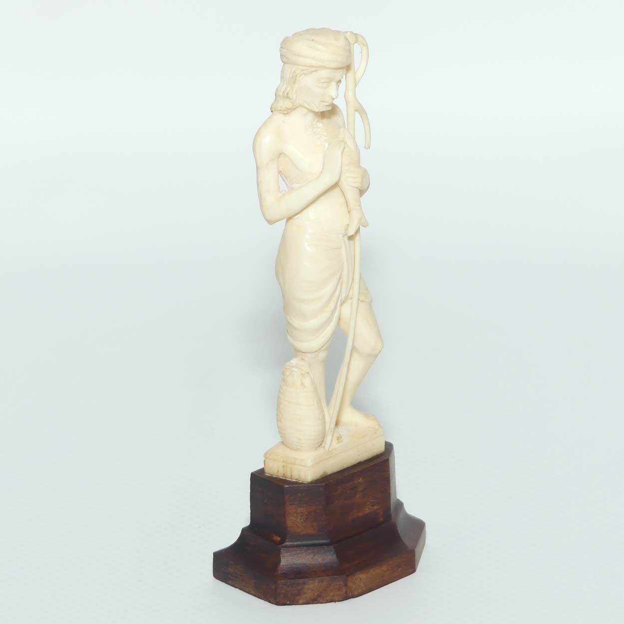 Carved Ivory Figure on Rosewood base | Fisherman | 10.5cm