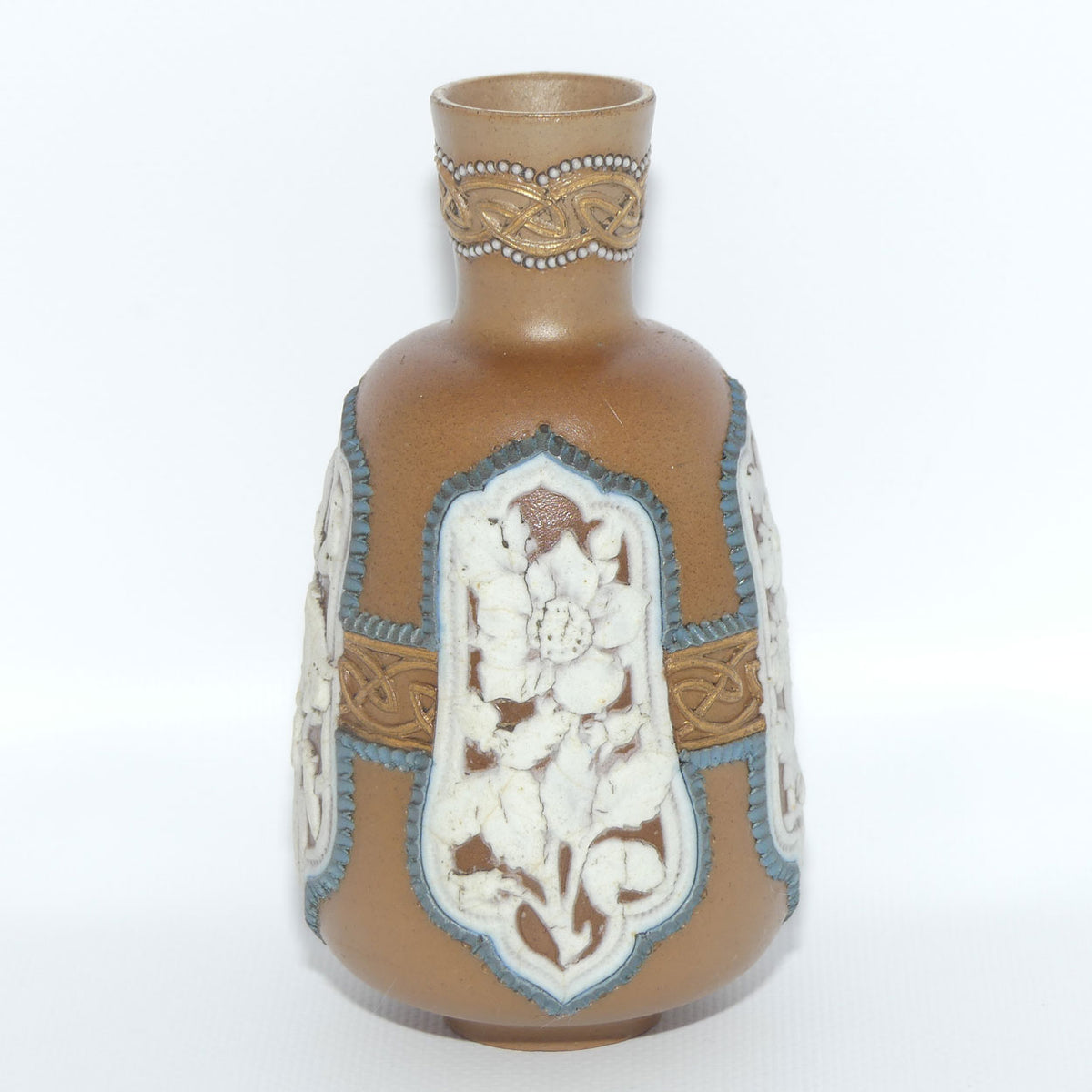 Doulton Lambeth Silicon Floral decorated vase with Blue Beading | Celtic Scrolling