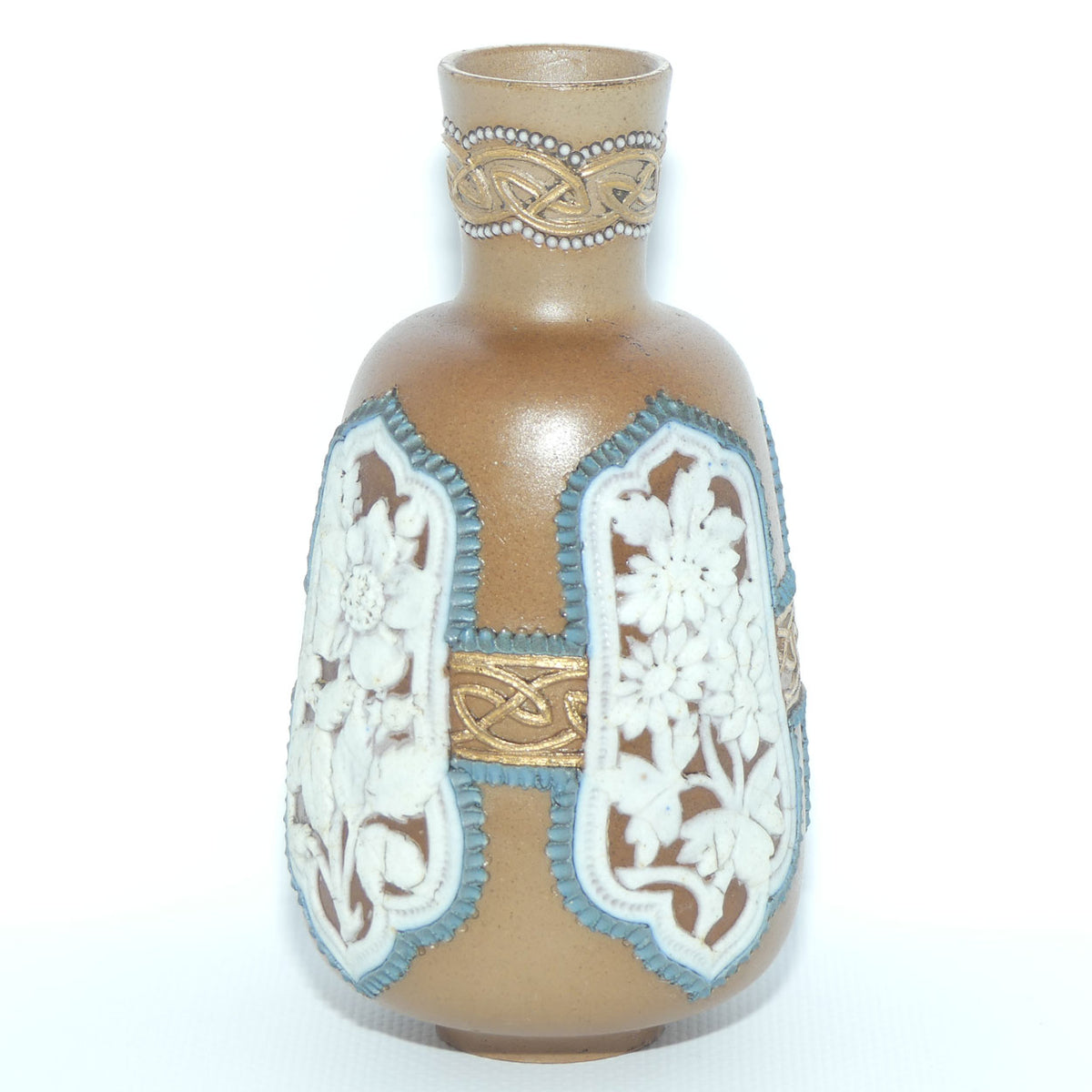 Doulton Lambeth Silicon Floral decorated vase with Blue Beading | Celtic Scrolling
