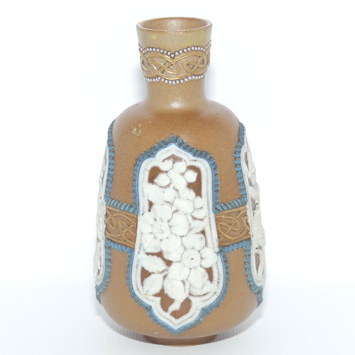 Doulton Lambeth Silicon Floral decorated vase with Blue Beading | Celtic Scrolling