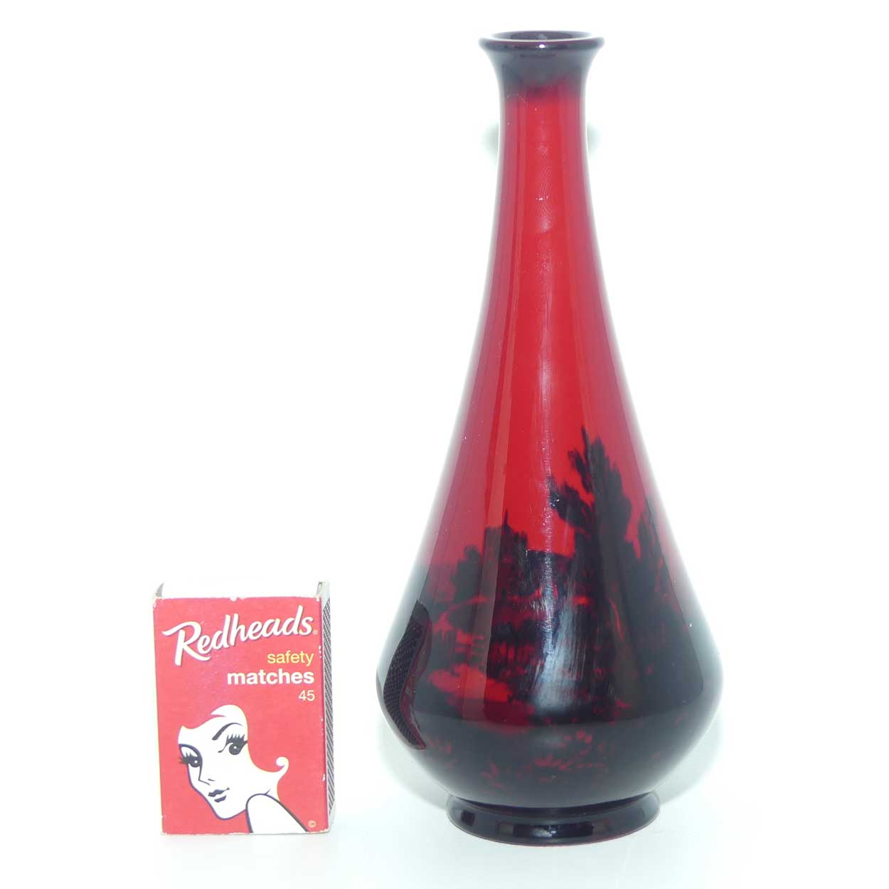 Royal Doulton Flambe small tapering vase | Thatched Cottage Farmhouse and Daisies | signed FM Moore