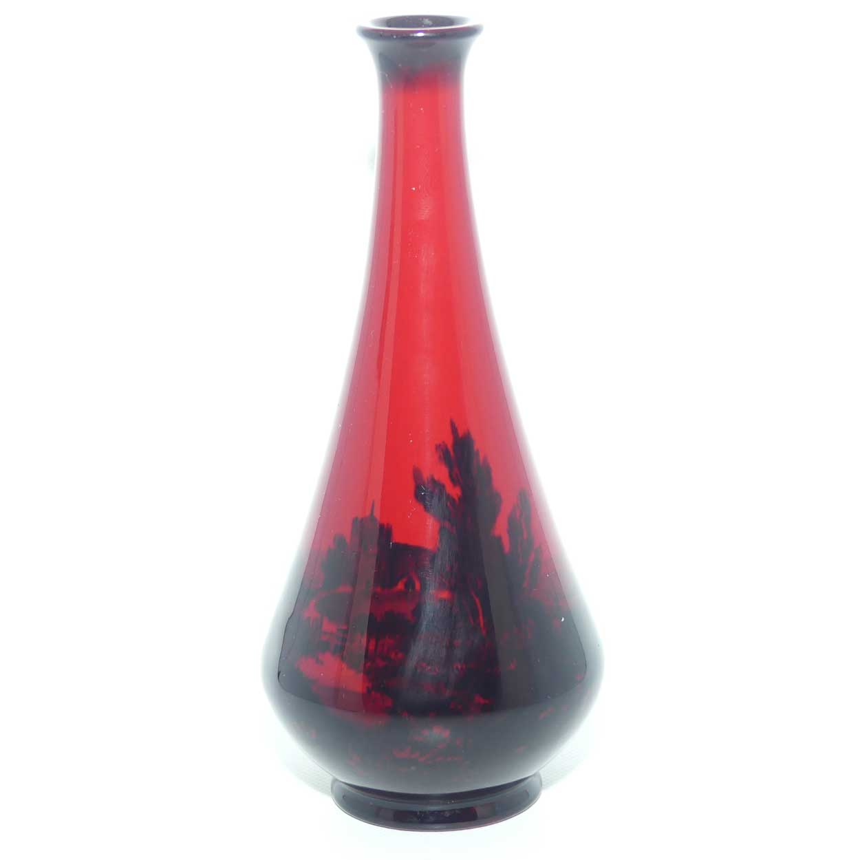 Royal Doulton Flambe small tapering vase | Thatched Cottage Farmhouse and Daisies | signed FM Moore