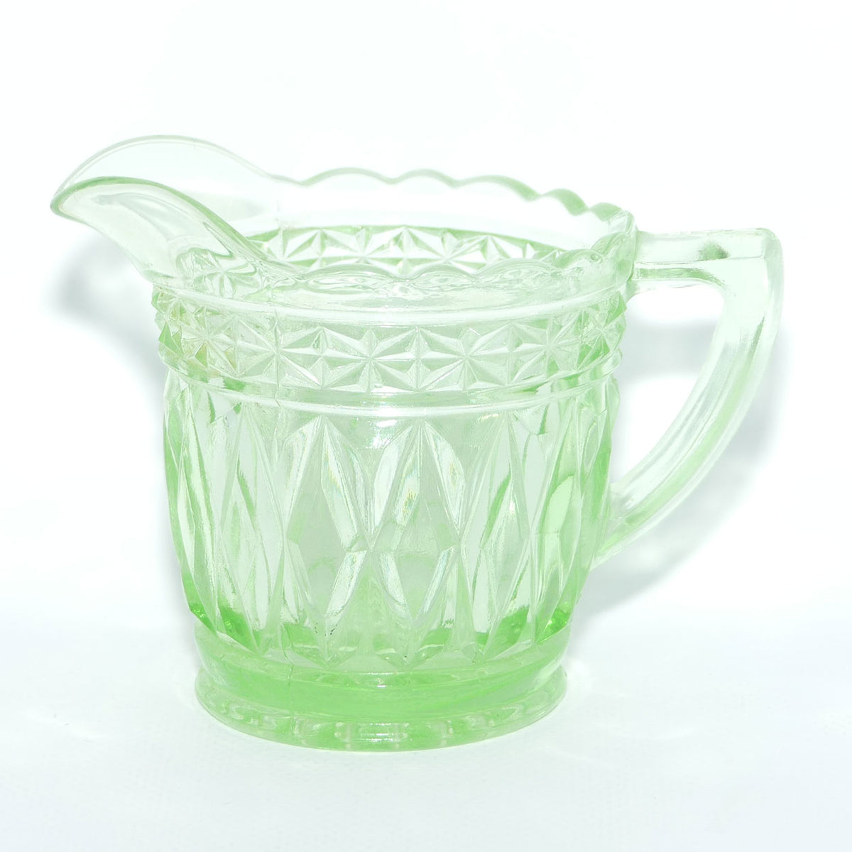 Green Depression Glass Diamond pattern milk jug
