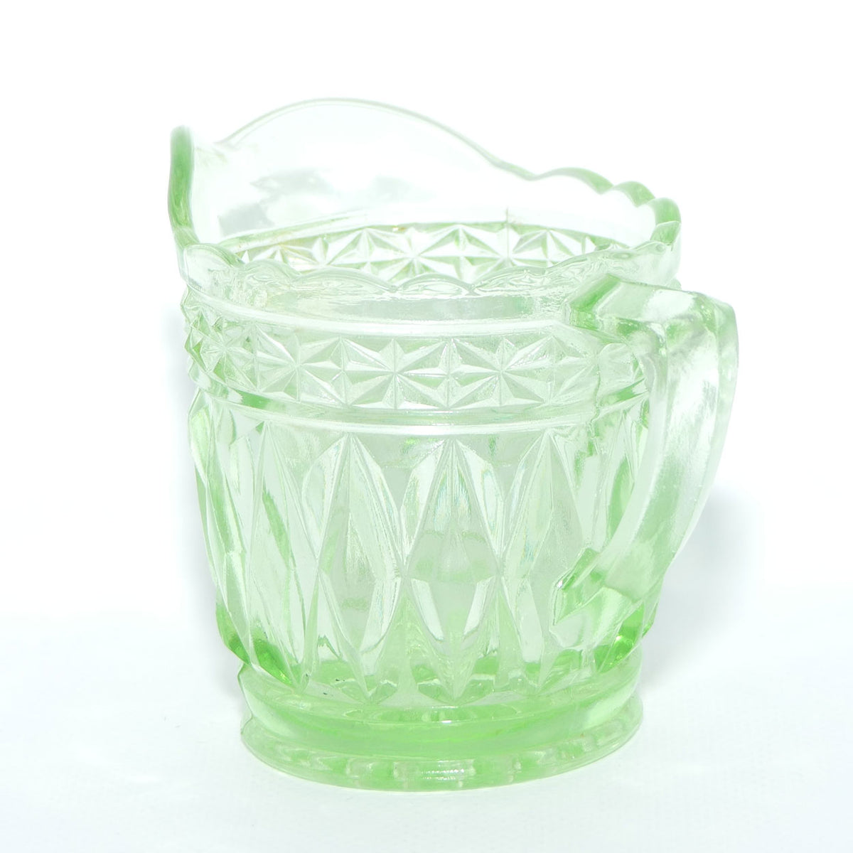 Green Depression Glass Diamond pattern milk jug