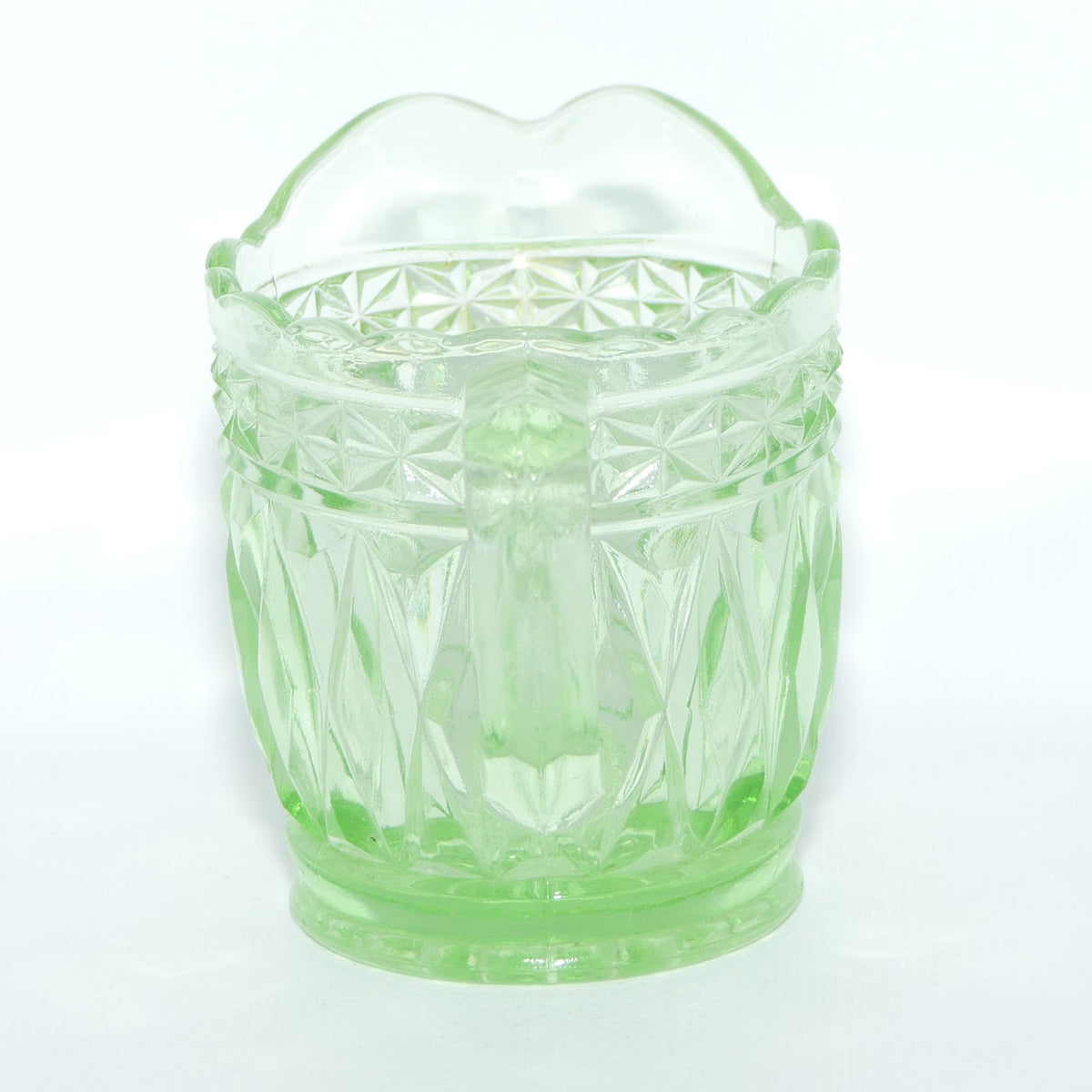 Green Depression Glass Diamond pattern milk jug