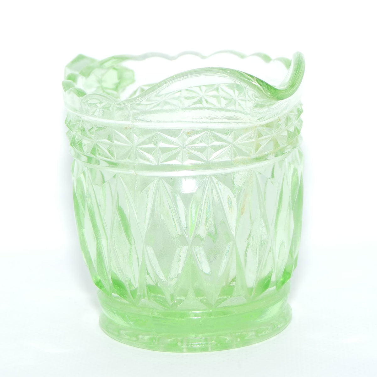 Green Depression Glass Diamond pattern milk jug
