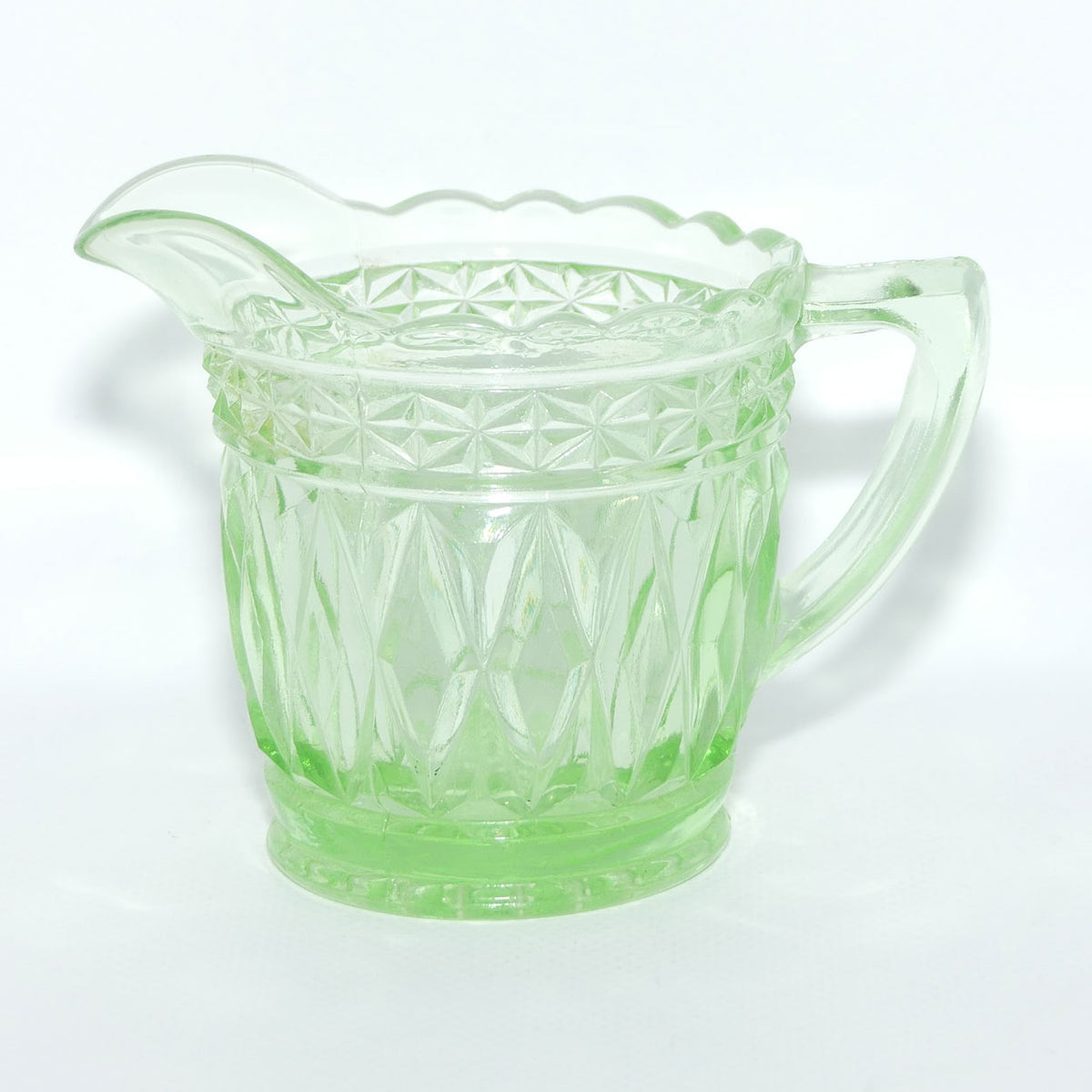 Green Depression Glass Diamond pattern milk jug