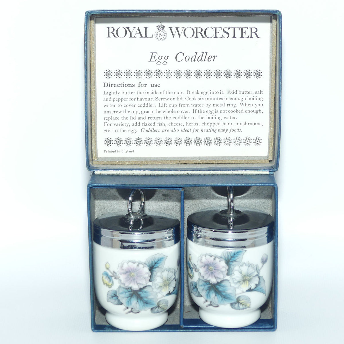 Royal Worcester Floral decorated pair of egg coddlers | Boxed