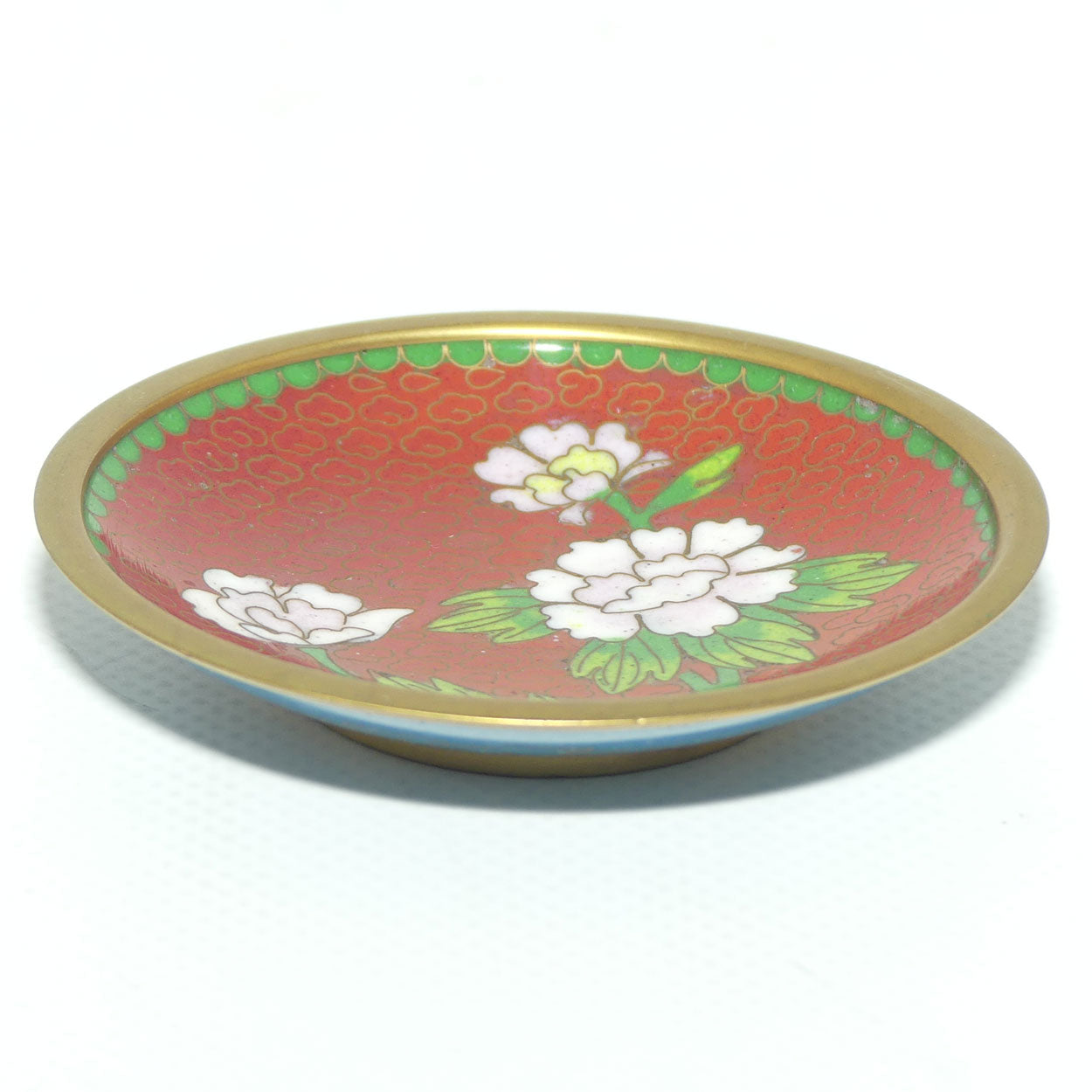 Cloisonne Pin Dish | Red Ground | Floral motif | 8cm diam