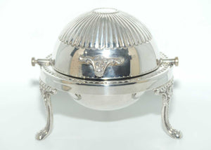 Small Round 3 legged Silver Plated butter cooler with glass insert