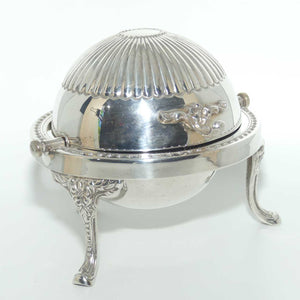 Small Round 3 legged Silver Plated butter cooler with glass insert