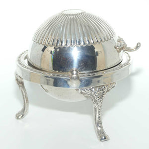 Small Round 3 legged Silver Plated butter cooler with glass insert