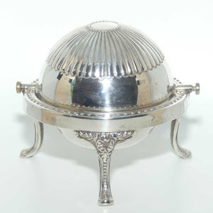 Small Round 3 legged Silver Plated butter cooler with glass insert