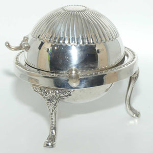 Small Round 3 legged Silver Plated butter cooler with glass insert