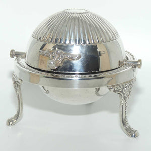 Small Round 3 legged Silver Plated butter cooler with glass insert