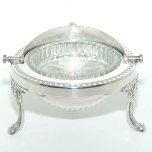 Small Round 3 legged Silver Plated butter cooler with glass insert