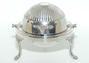 Small Round 3 legged Silver Plated butter cooler with glass insert