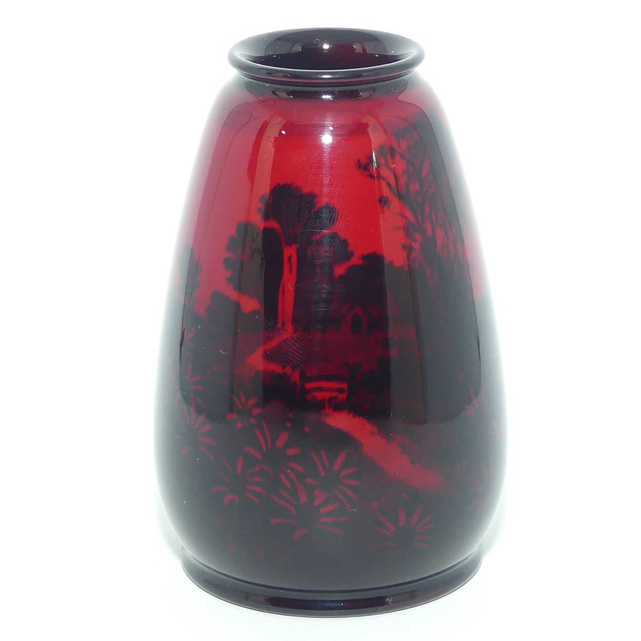 Royal Doulton Flambe small tapered vase | Country Laneway scene | 10cm