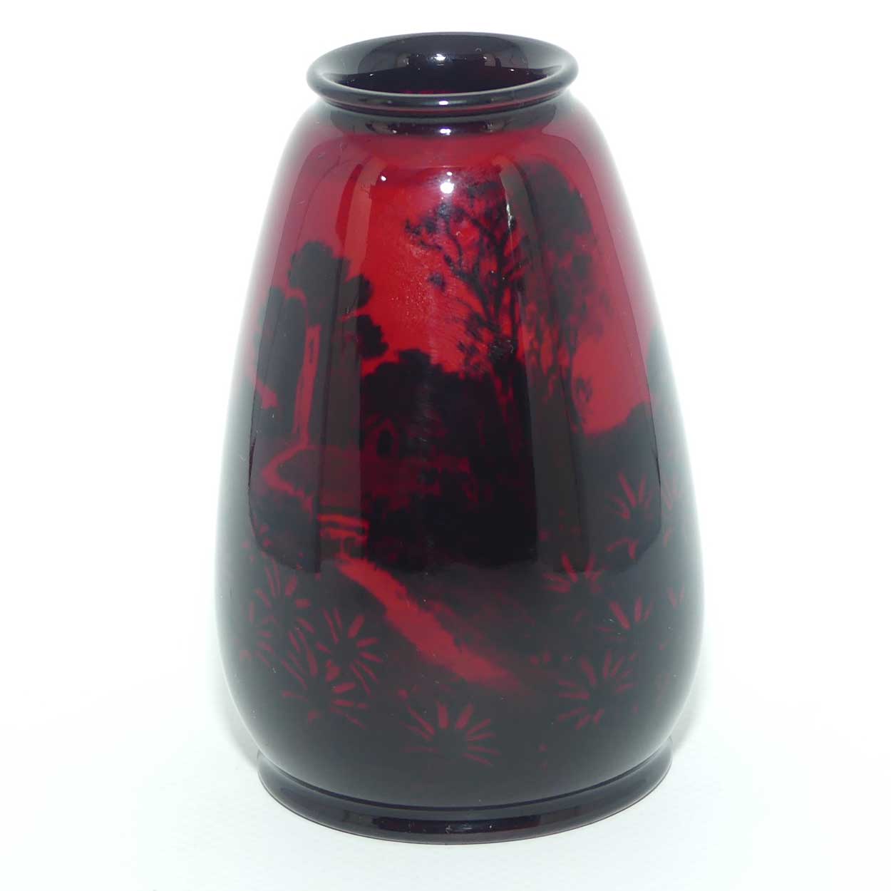 Royal Doulton Flambe small tapered vase | Country Laneway scene | 10cm