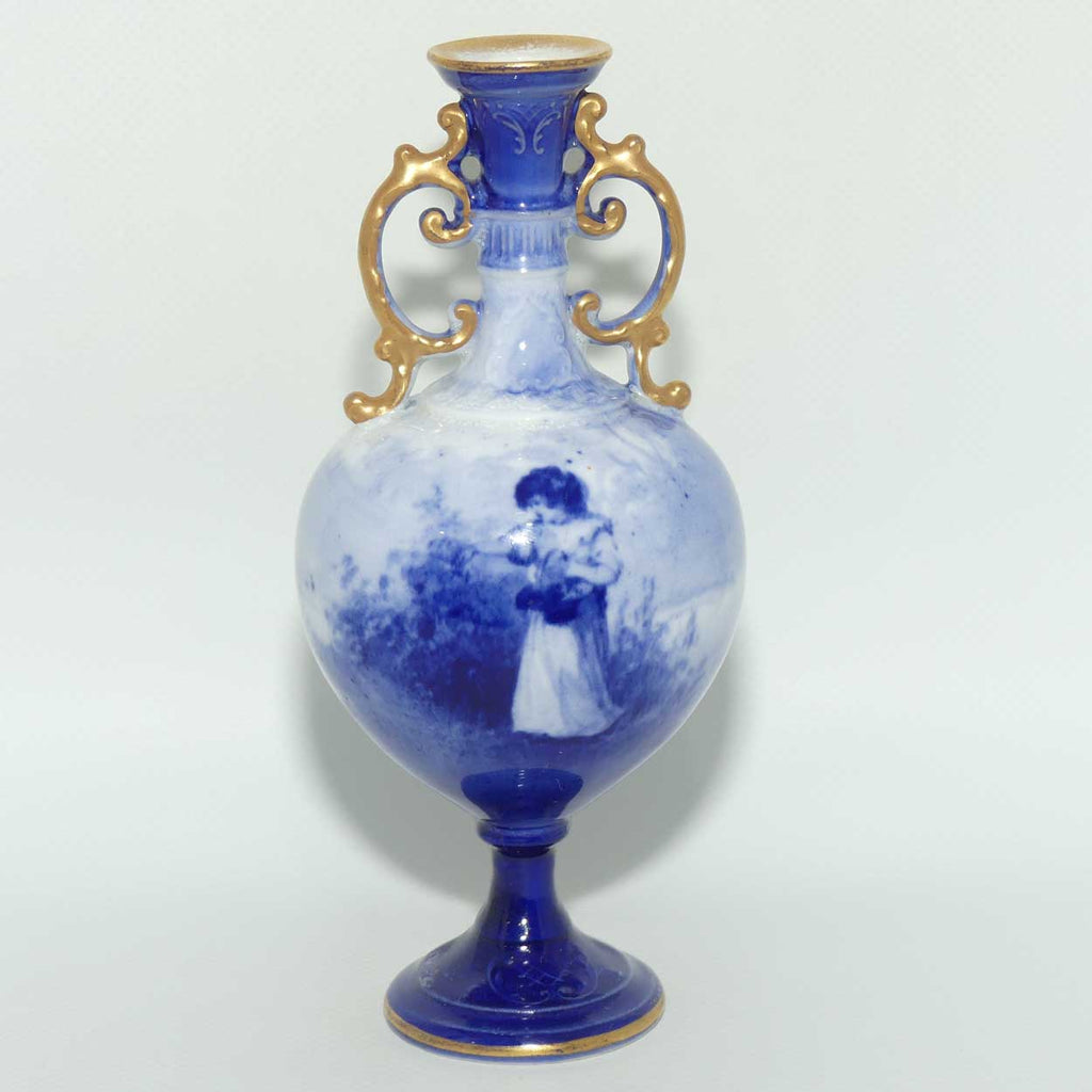 Royal Doulton Blue Childrens fine bone china fancy handles bulbous vase | Girl with Basket