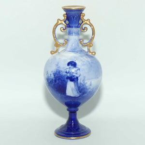 Royal Doulton Blue Childrens fine bone china fancy handles bulbous vase | Girl with Basket