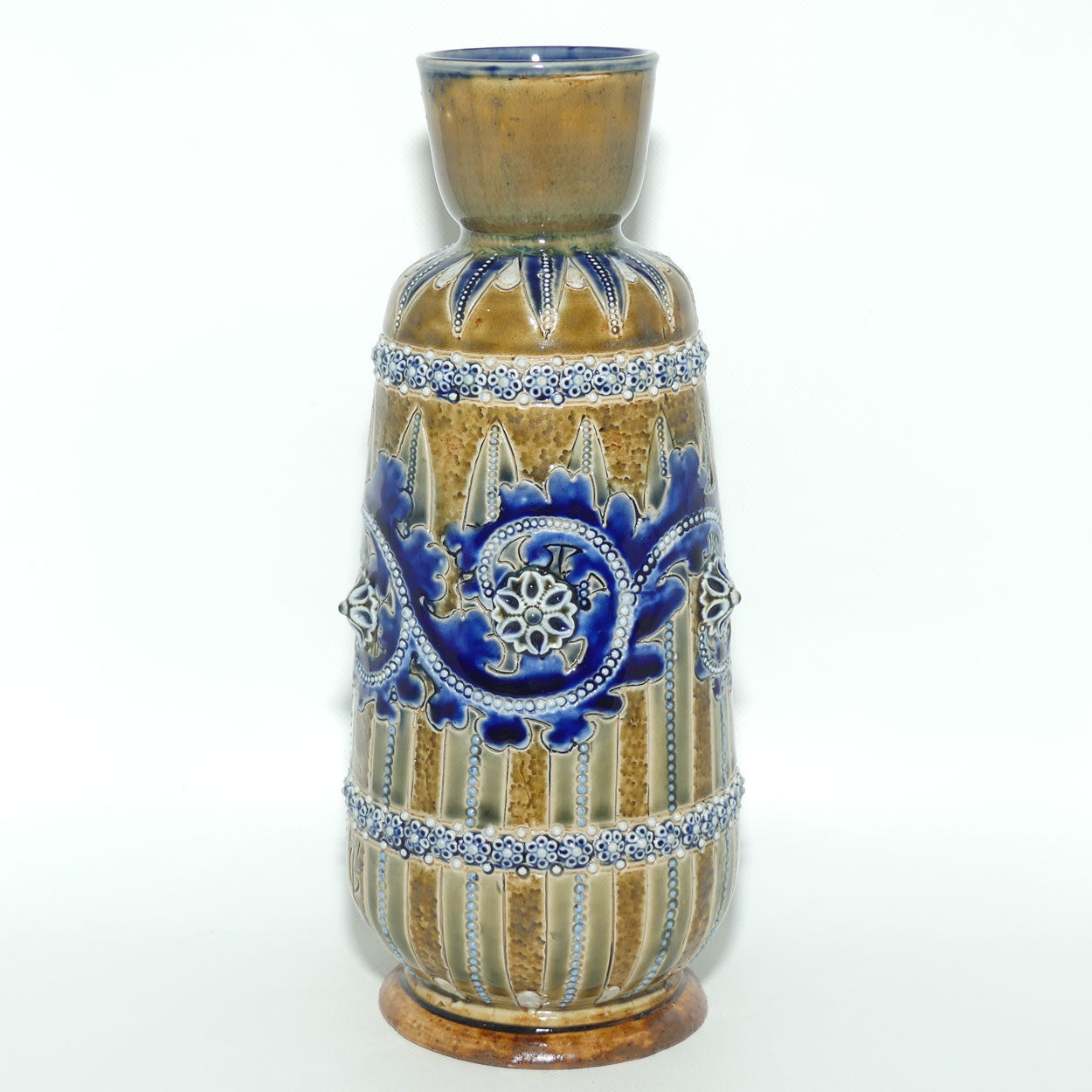 Doulton Lambeth George Tinworth stoneware smaller bulbous vase with applied beads, rosettes and foliage