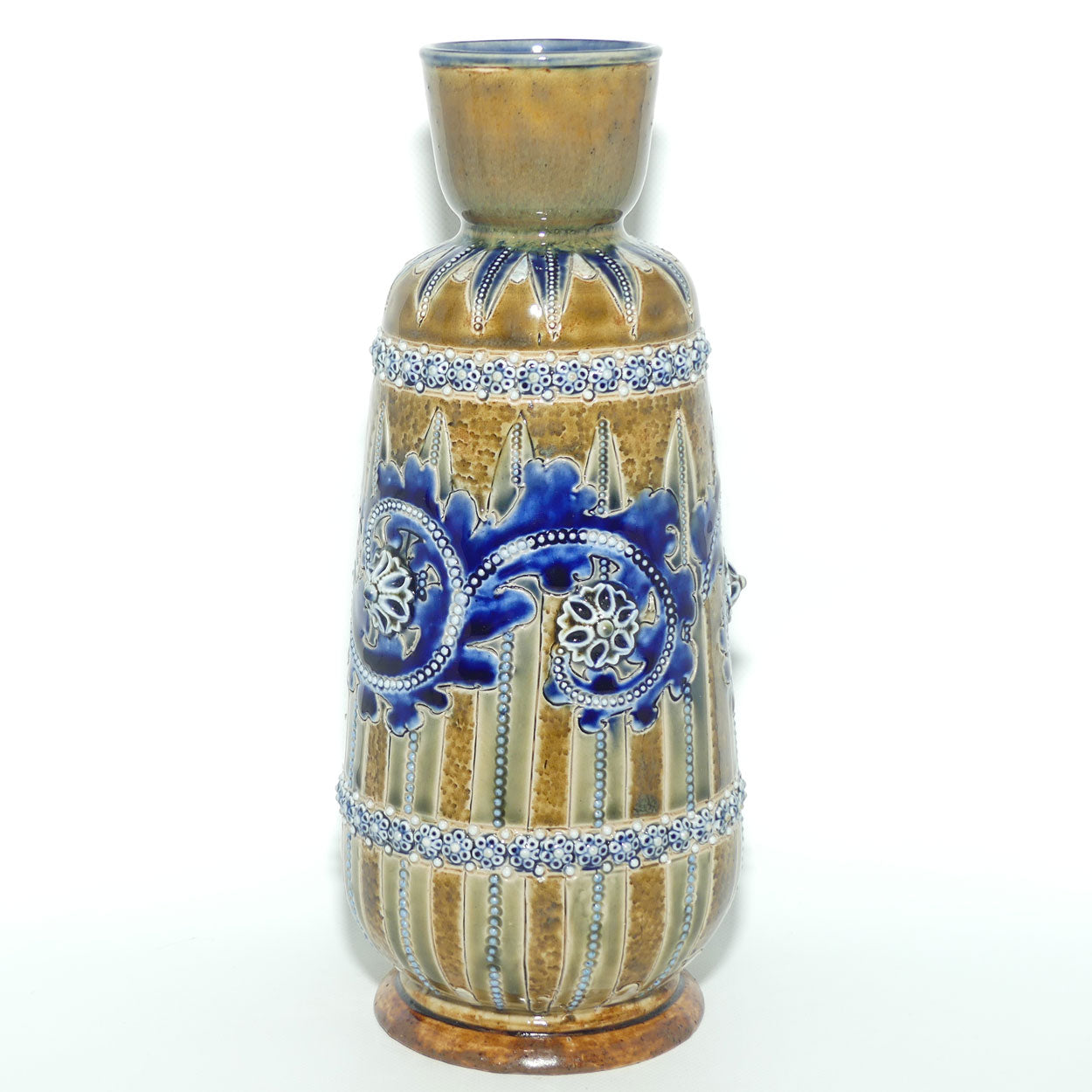Doulton Lambeth George Tinworth stoneware smaller bulbous vase with applied beads, rosettes and foliage
