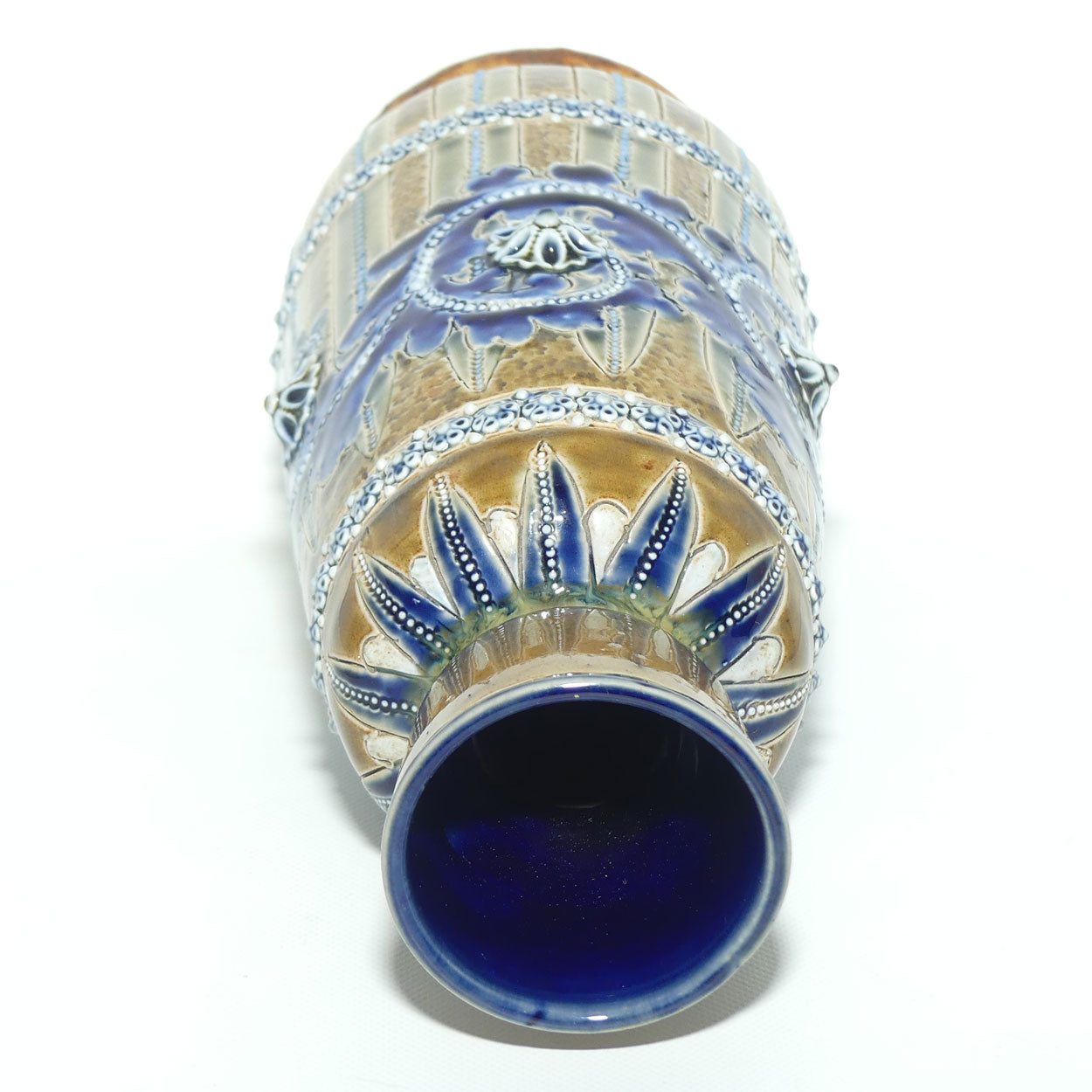 Doulton Lambeth George Tinworth stoneware smaller bulbous vase with applied beads, rosettes and foliage