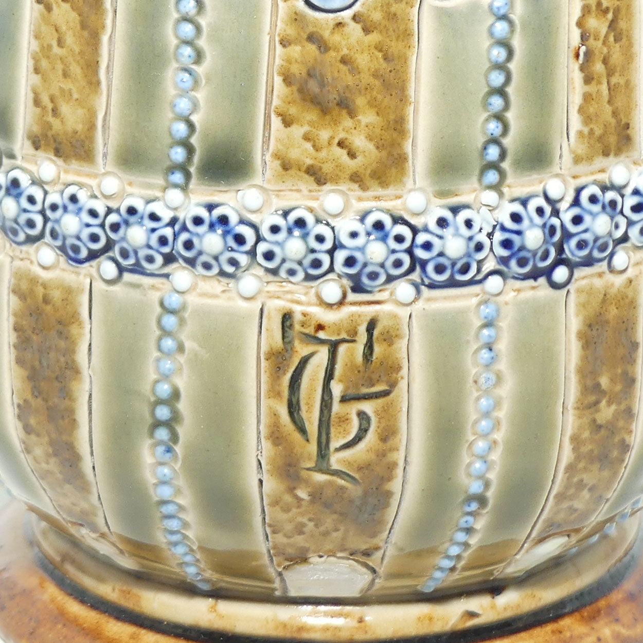 Doulton Lambeth George Tinworth stoneware smaller bulbous vase with applied beads, rosettes and foliage