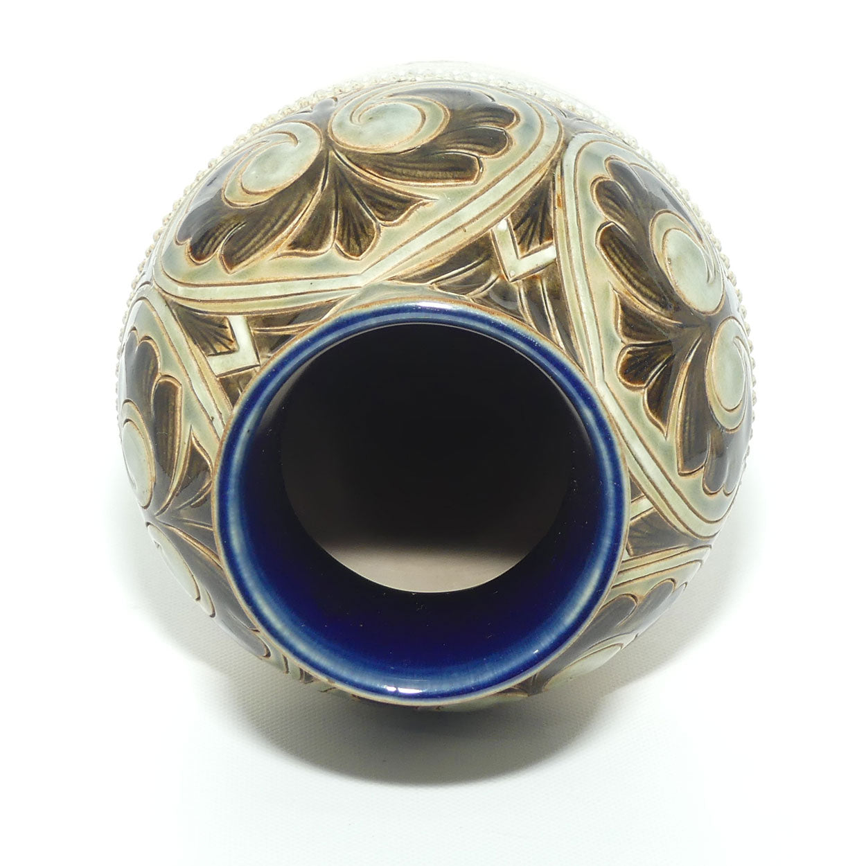 Doulton Lambeth Hannah Barlow stoneware vase depicting horses with applied beads and embellishments