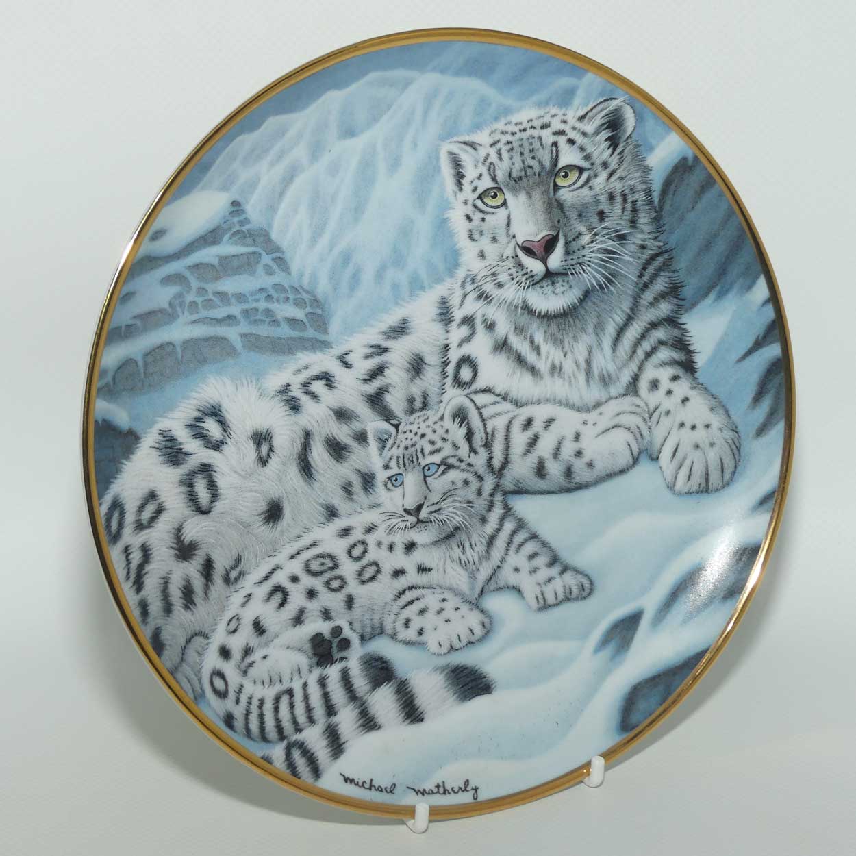 Franklin Mint | National Wildlife plate by Michael Matherly | Snow Leopards