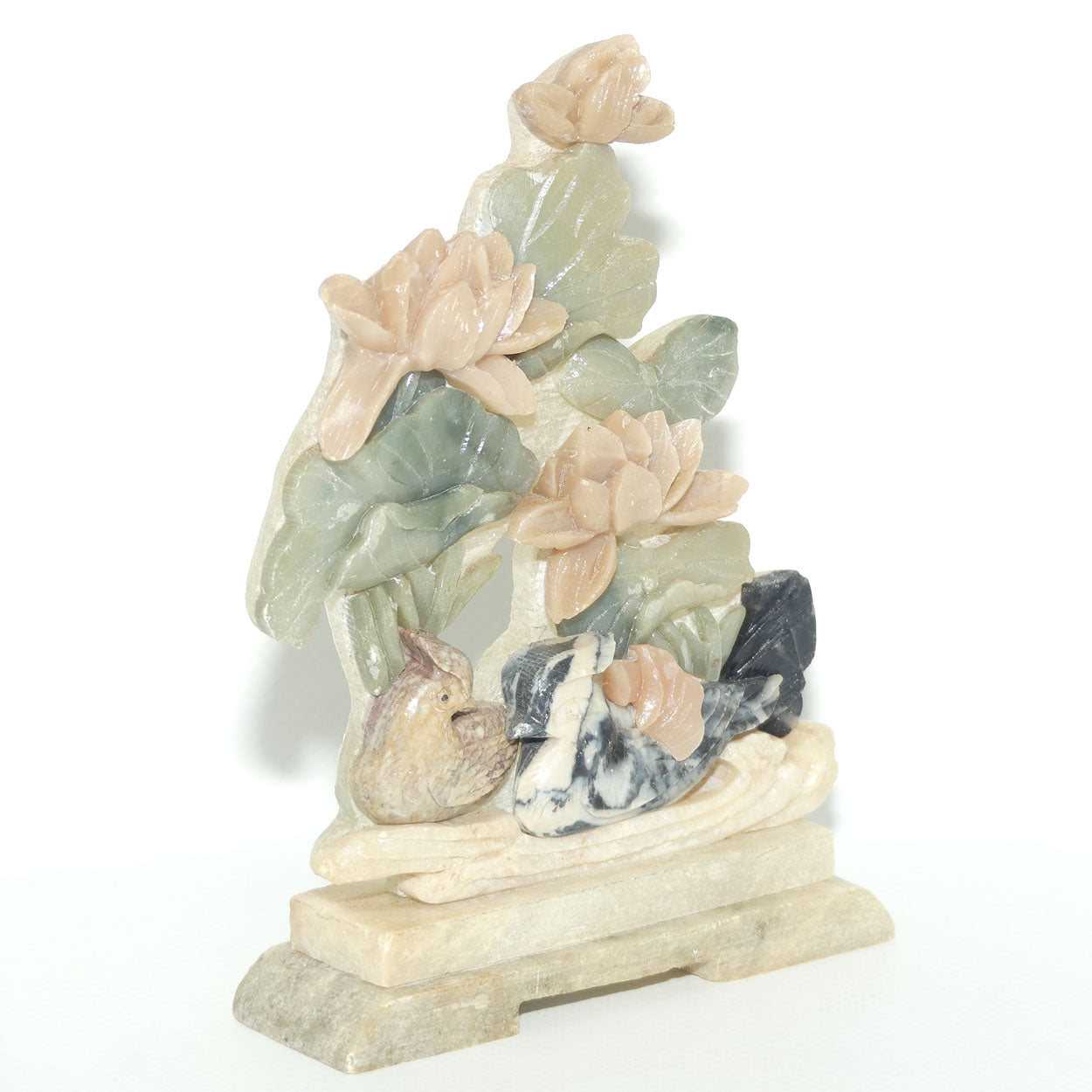 Mid 20th Century Chinese Colourful Soapstone panel | Birds and Flowers