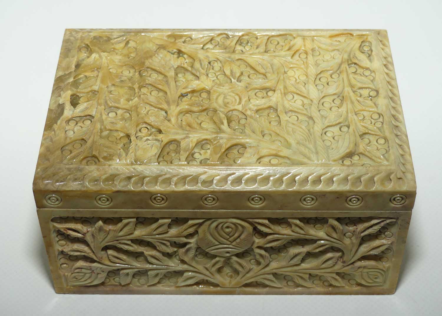 Carved Soapstone Trinket box | Floral Decoration