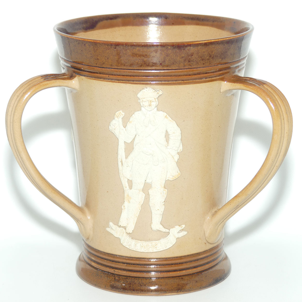 Doulton Lambeth stoneware tyg depicting soldiers