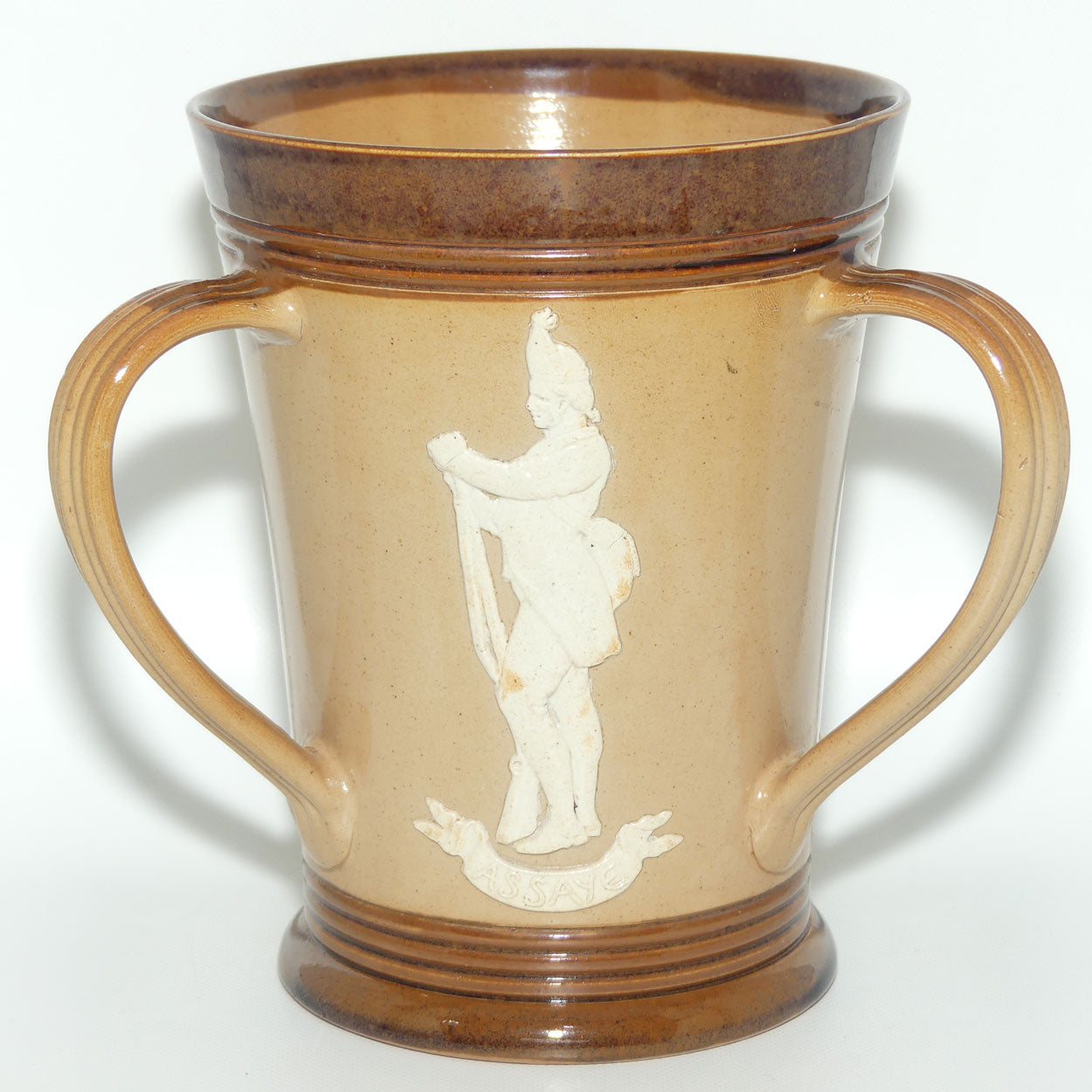 Doulton Lambeth stoneware tyg depicting soldiers