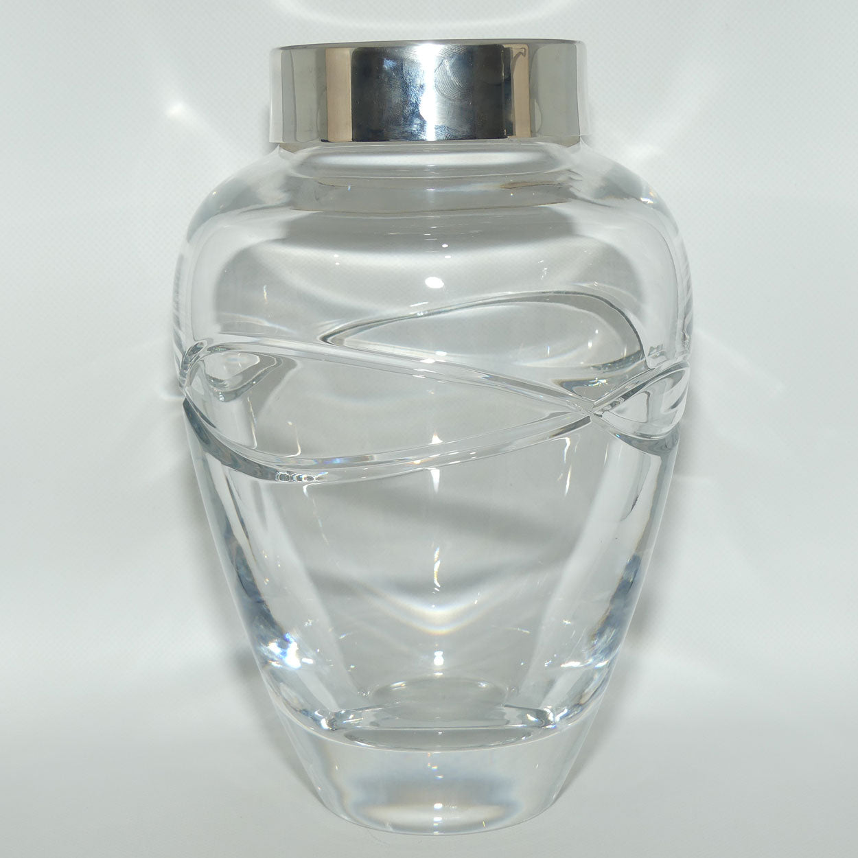 Carrs of Sheffield Large and Heavy English Crystal vase with Infiniti design | Sterling Silver Rim | Sheffield 2006