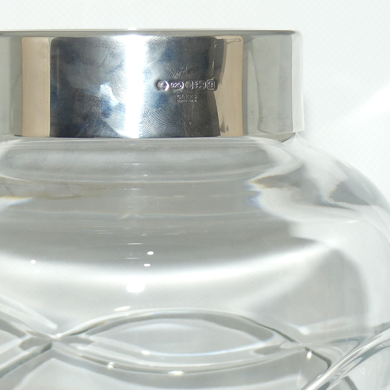 Carrs of Sheffield Large and Heavy English Crystal vase with Infiniti design | Sterling Silver Rim | Sheffield 2006