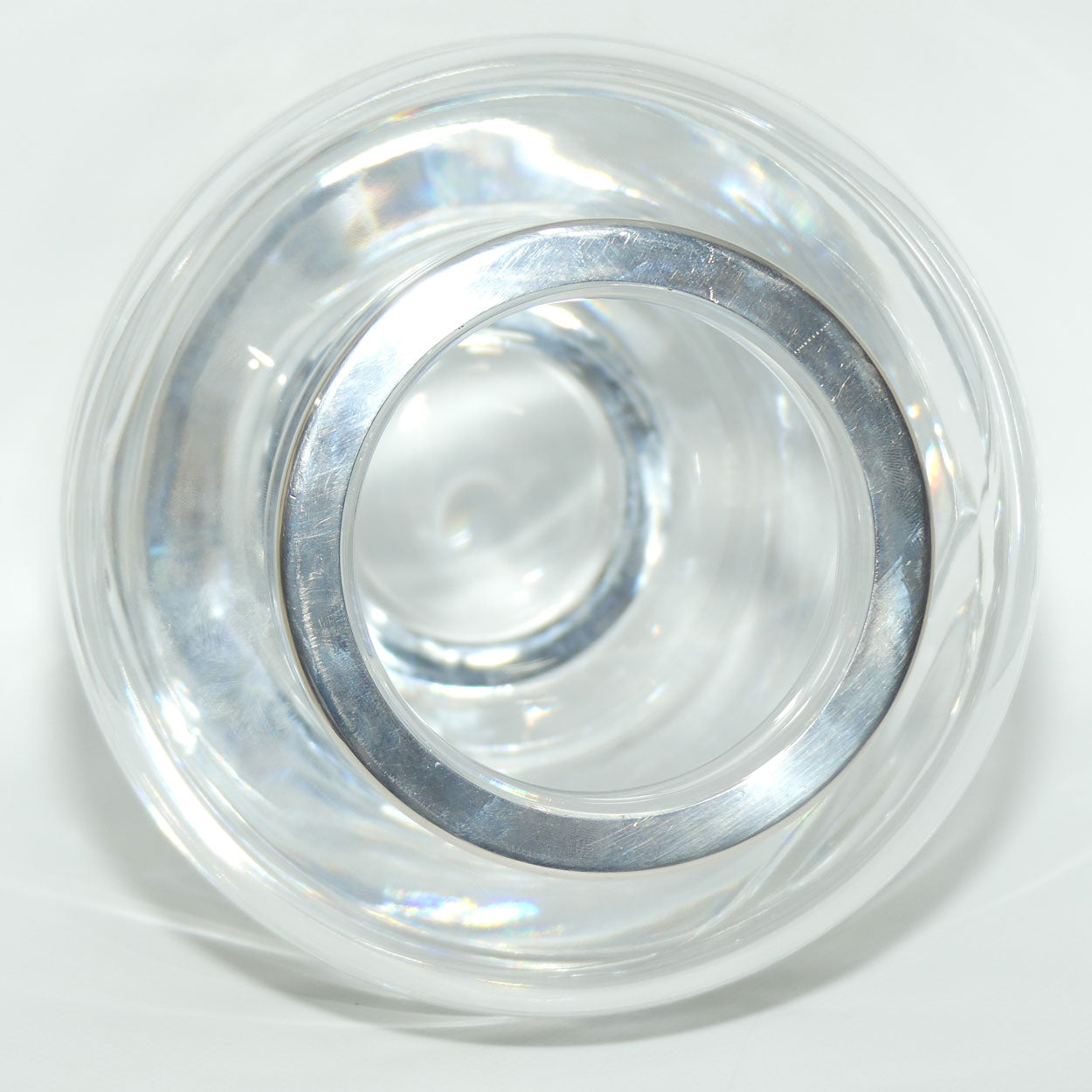 Carrs of Sheffield Large and Heavy English Crystal vase with Infiniti design | Sterling Silver Rim | Sheffield 2006