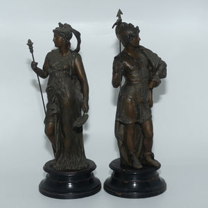 Pair late Victorian Spelter figures | Warrior and Maiden