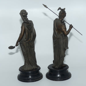 Pair late Victorian Spelter figures | Warrior and Maiden